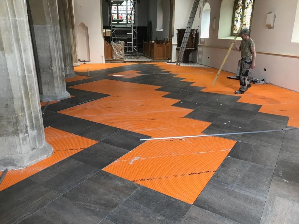 Tiles being set out